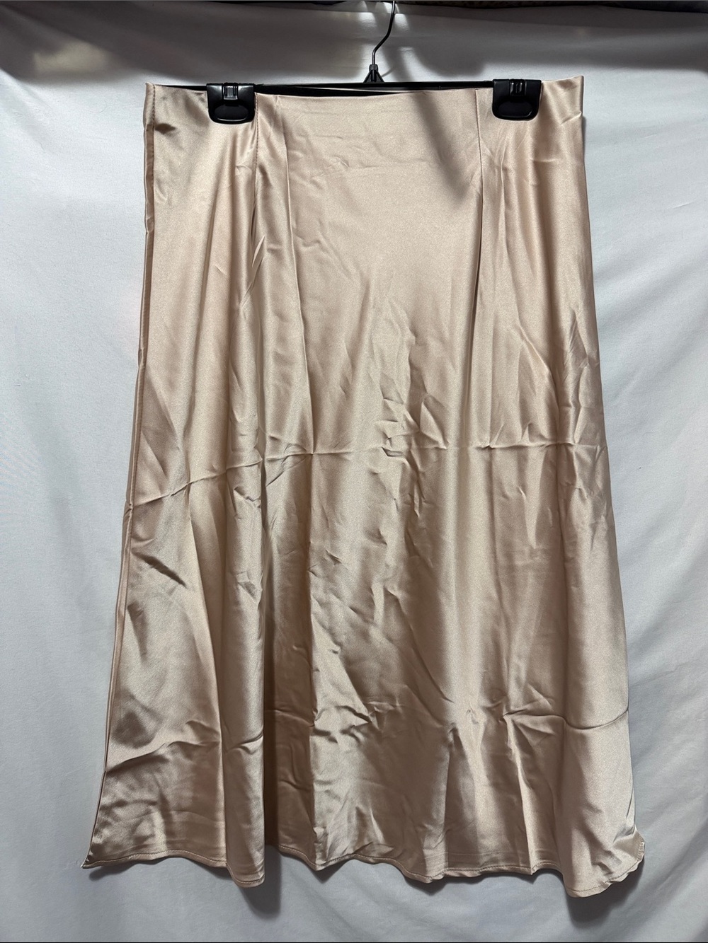 Women's A-Line Satin Midi Skirt in Light Beige